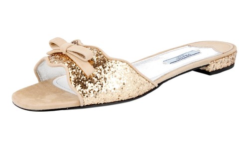 Prada leather glitter slides - glitter,