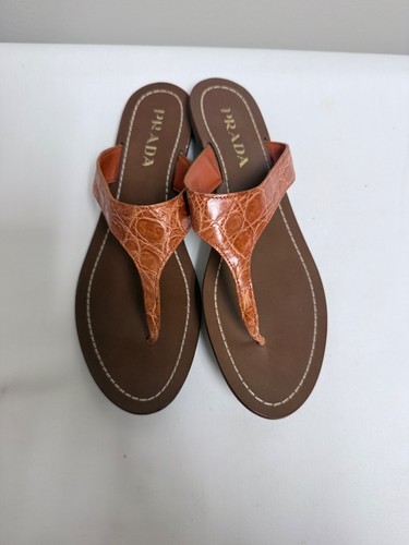 Prada orange leather flip - leather,
