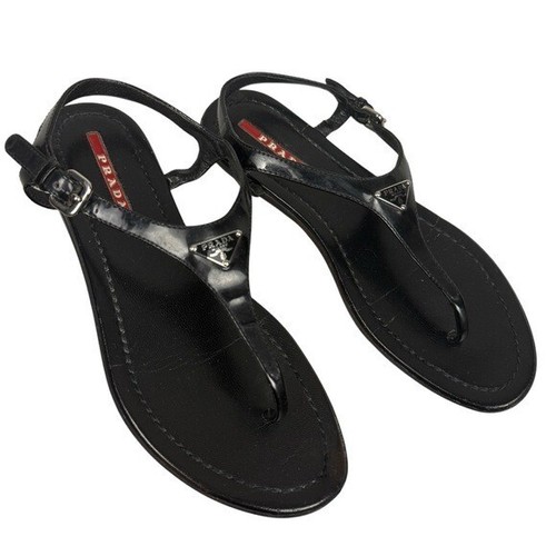 Prada black leather thong - black,