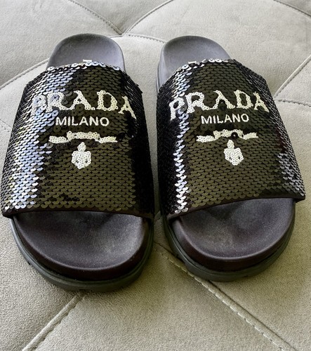Prada black sequin - logo, slide